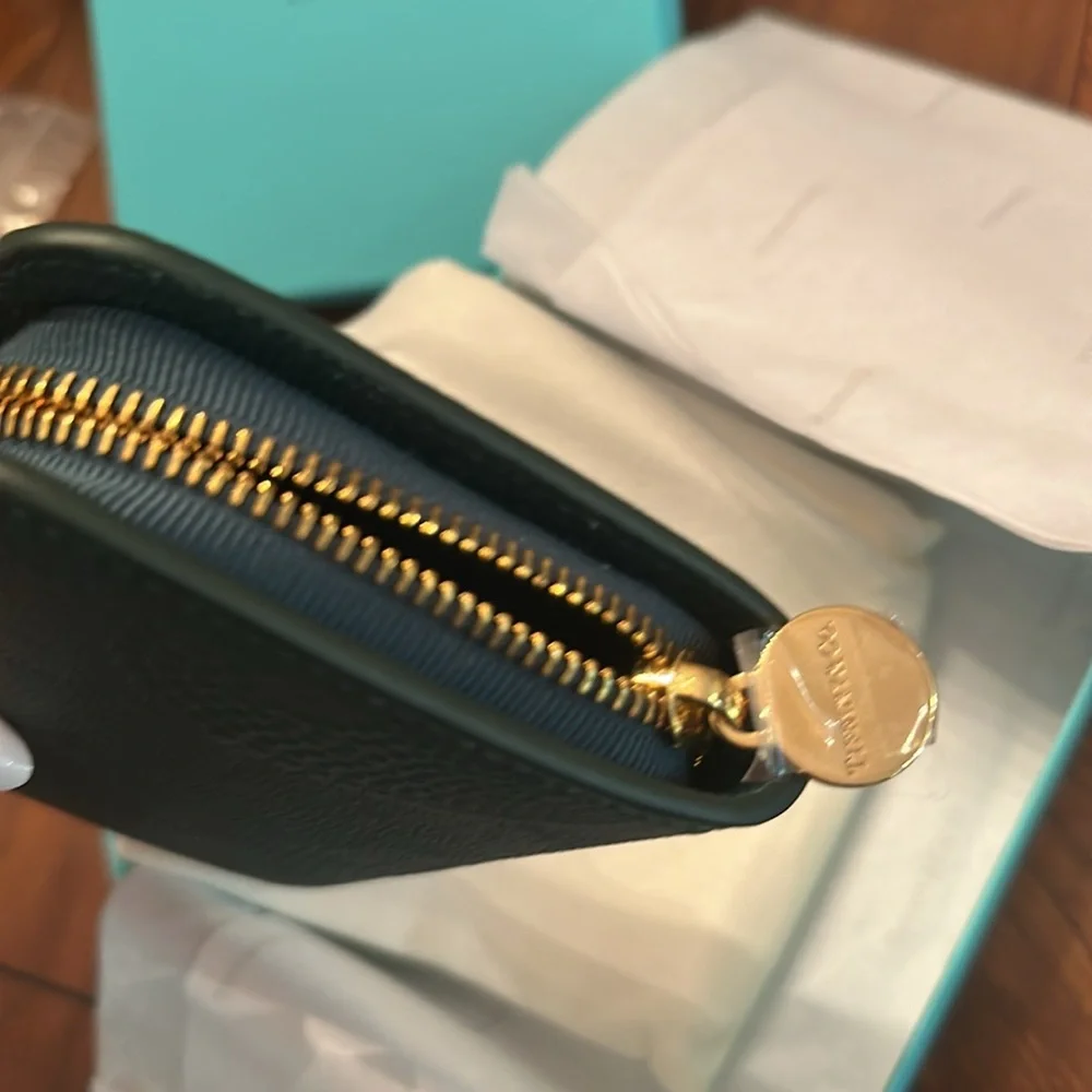 Tiffany & Co. Green Waves and Gold Zippered Wallet